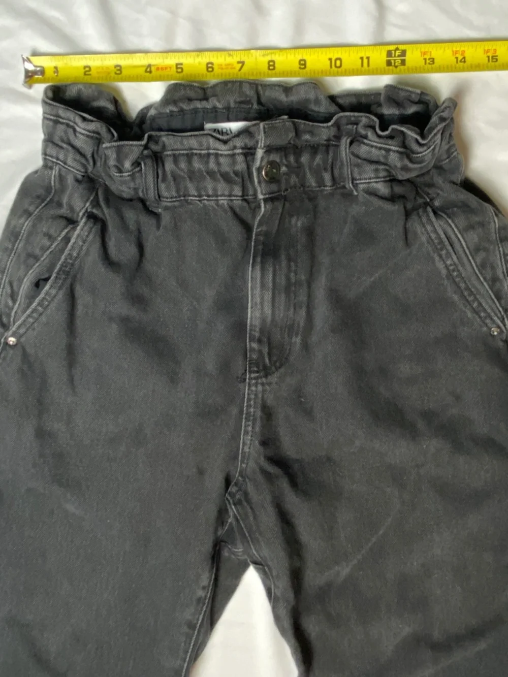 ZARA Black Paper-Bag Women's Jeans High Rise Stretch Waist Size 6